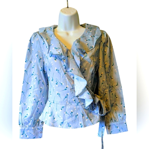Grace & Chili Tops - NWT Grace & Chili Powder Blue Long Sleeve Wrap Blouse Ruffled Sailor Collar Sz.S